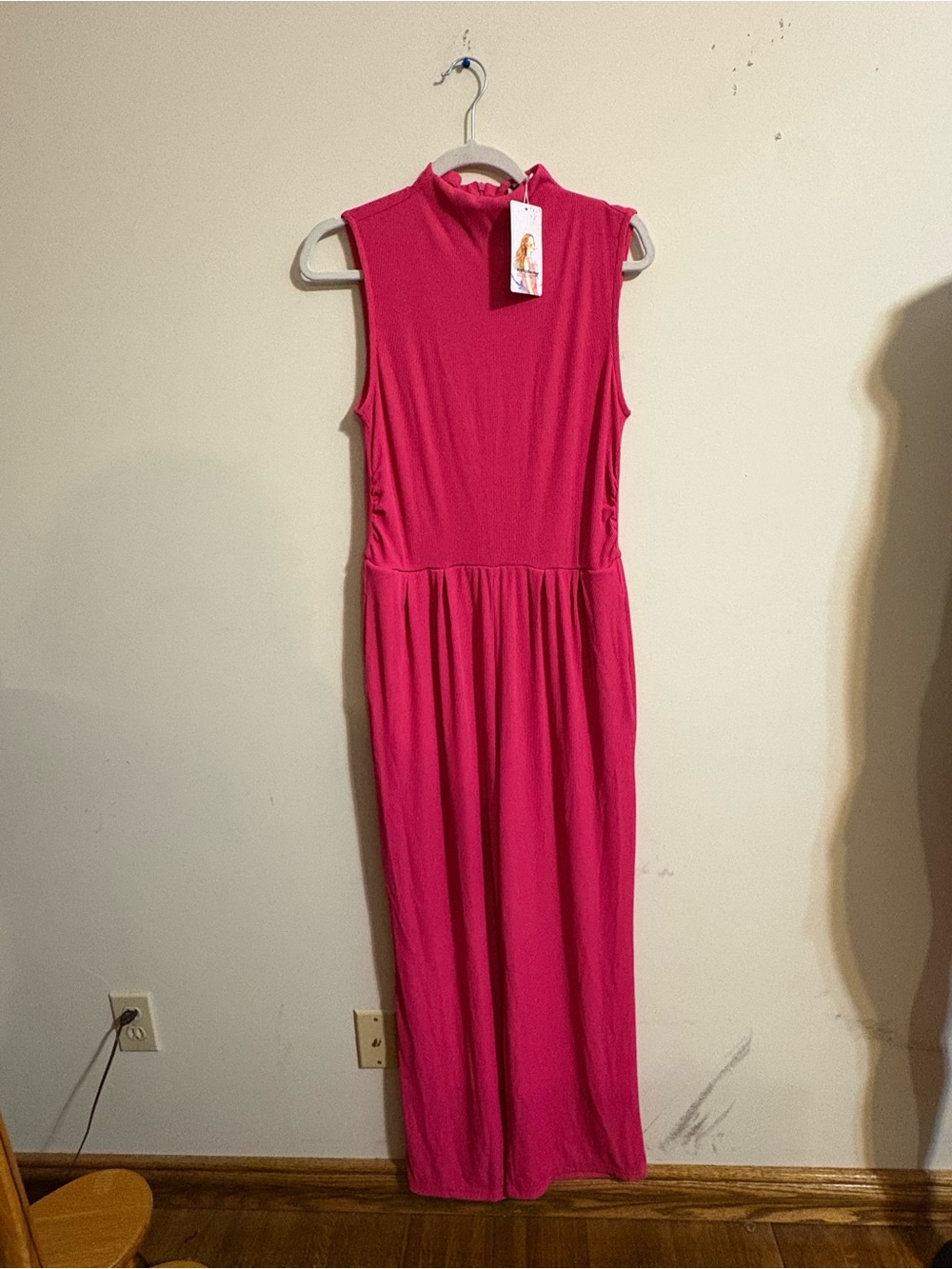 Pretty Garden Jumpsuit women’s medium ribbed fuchsia Pink Sleek Mock Neck NWT
